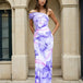 Cecilia One Shoulder Maxi Dress Lilac Print Front