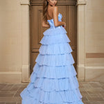 Celeste Layered Strapless Ball Gown Powder Blue Back