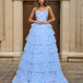 Celeste Layered Strapless Ball Gown Powder Blue Front