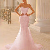 Celestia Strapless Beaded Gown - Blush