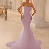 Celestia Strapless Beaded Gown - Tea Rose