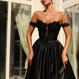 Celia Off Shoulder Corset Ball Gown - Black