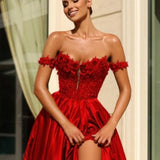 Celia Off Shoulder Corset Ball Gown - Red