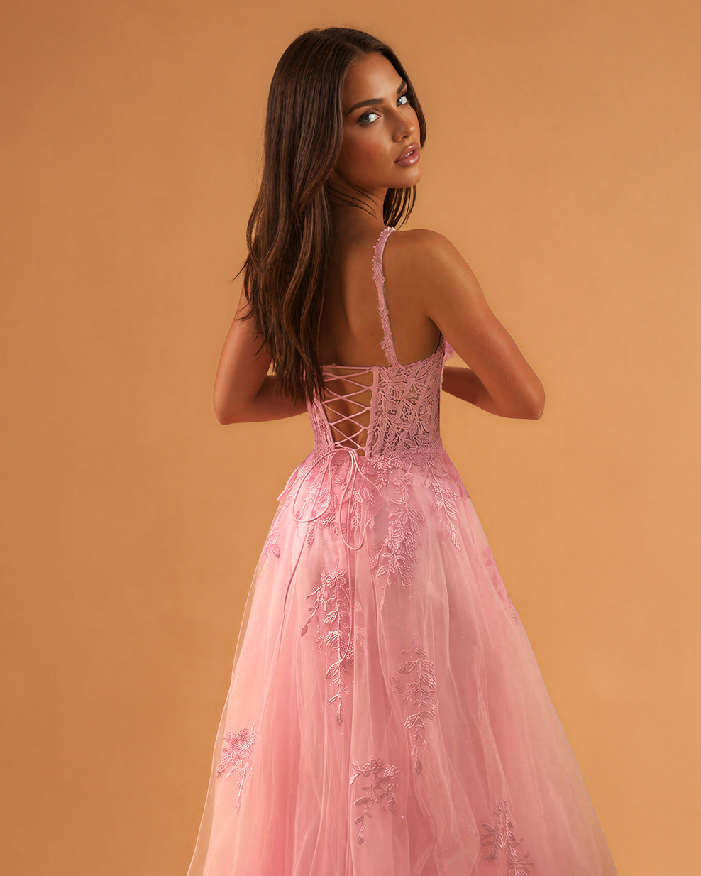 Celina Tulle Corset Gown Soft Pink back