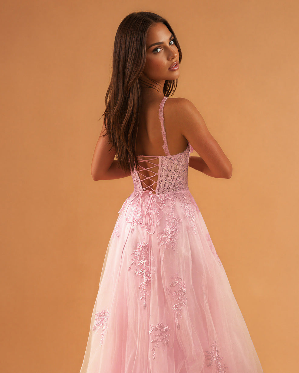Celina Tulle Corset Gown Soft Pink back
