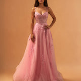 Celina Tulle Corset Gown Soft Pink front