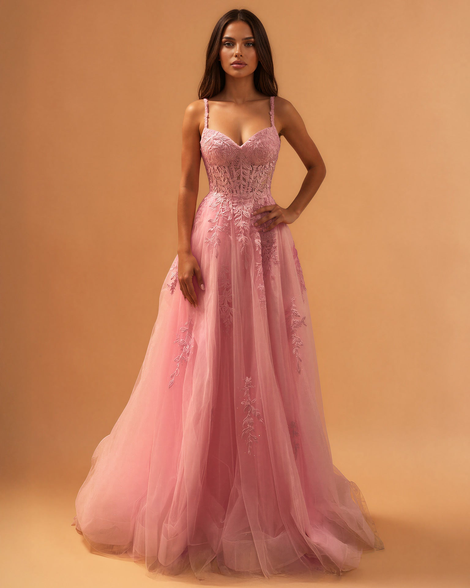 Celina Tulle Corset Gown Soft Pink front