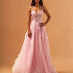 Celina Tulle Corset Gown Soft Pink front
