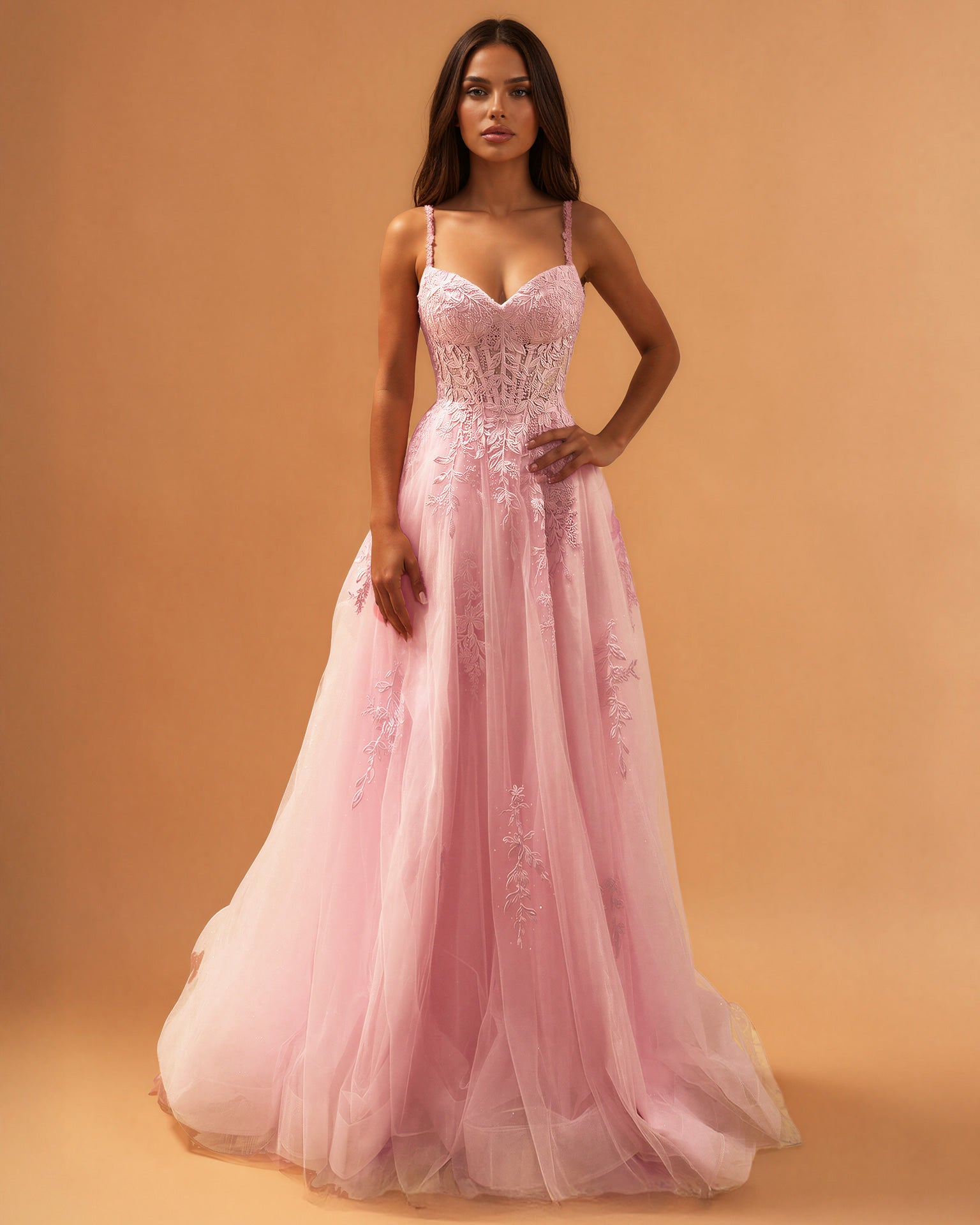 Celina Tulle Corset Gown Soft Pink front