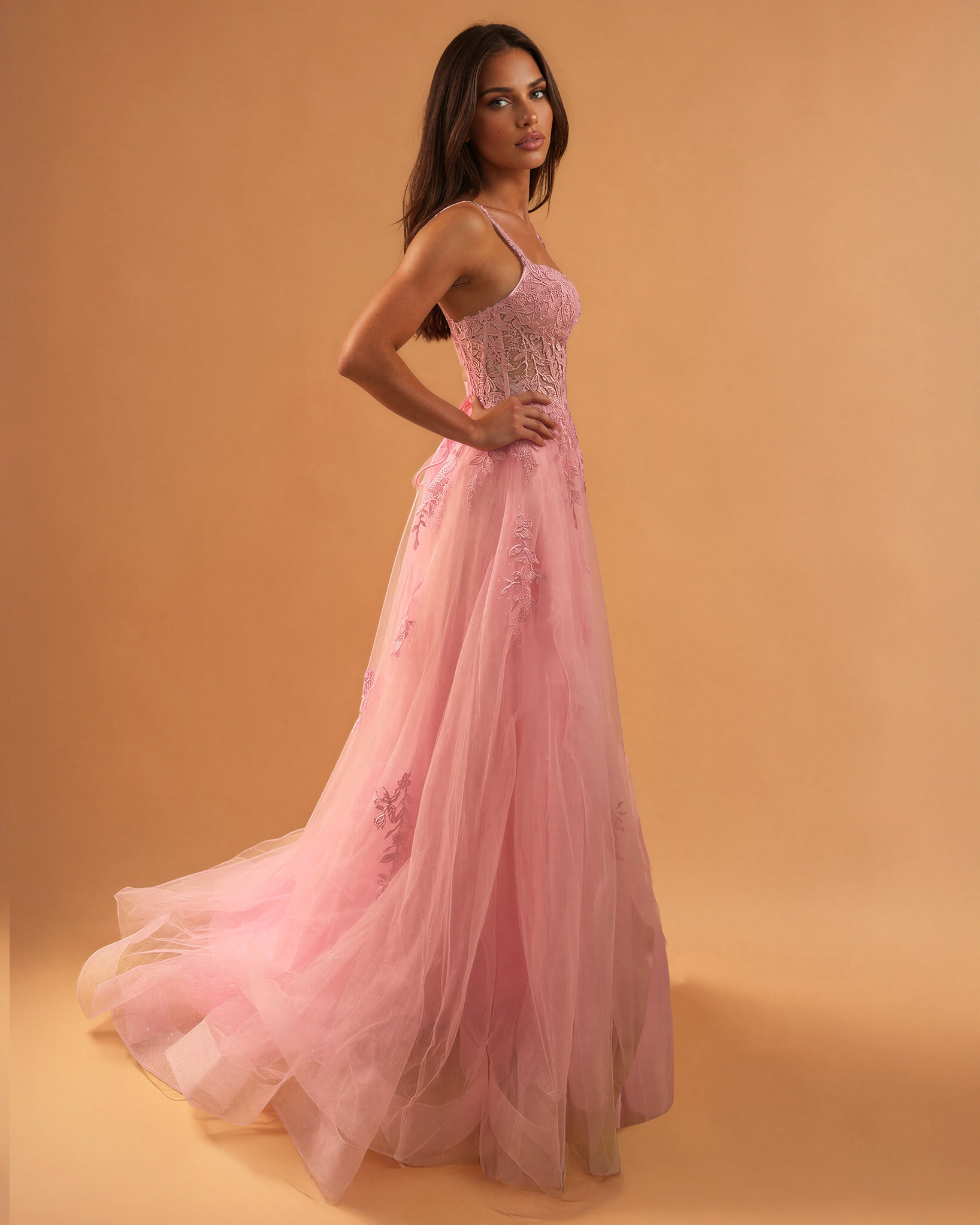 Celina Tulle Corset Gown Soft Pink side