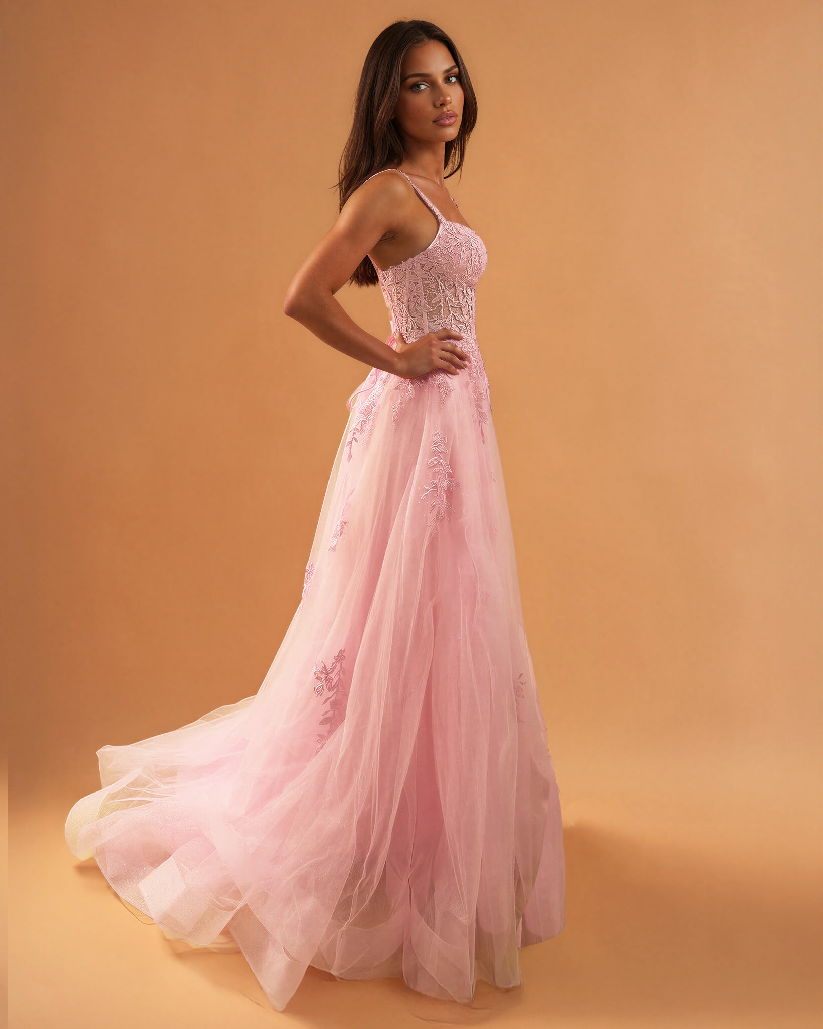 Celina Tulle Corset Gown Soft Pink side