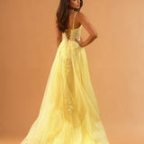 Celina Tulle Corset Gown Yellow back