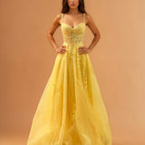 Celina Tulle Corset Gown - Yellow