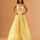 Celina Tulle Corset Gown Yellow front