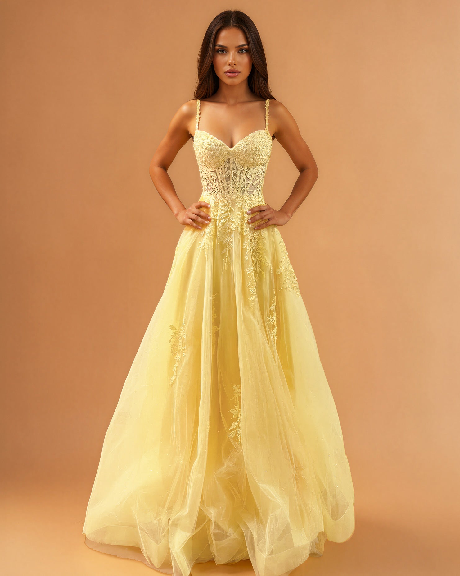 Celina Tulle Corset Gown Yellow front