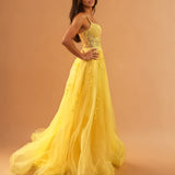 Celina Tulle Corset Gown - Yellow