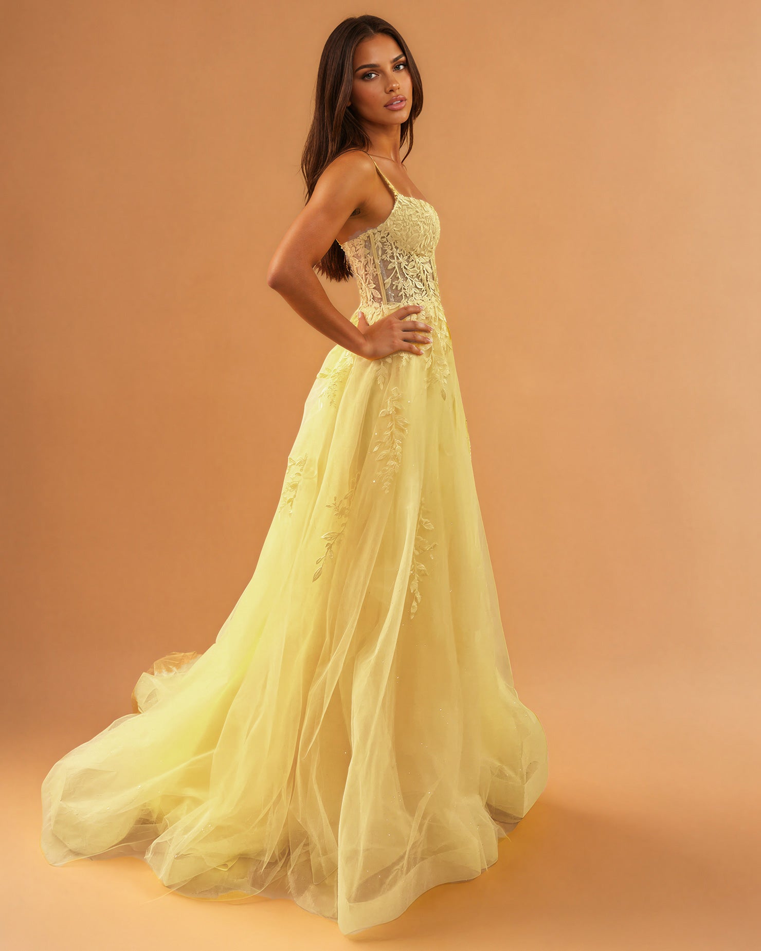 Celina Tulle Corset Gown Yellow side