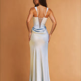 Charlie Corset Gown Dusty Blue BACK