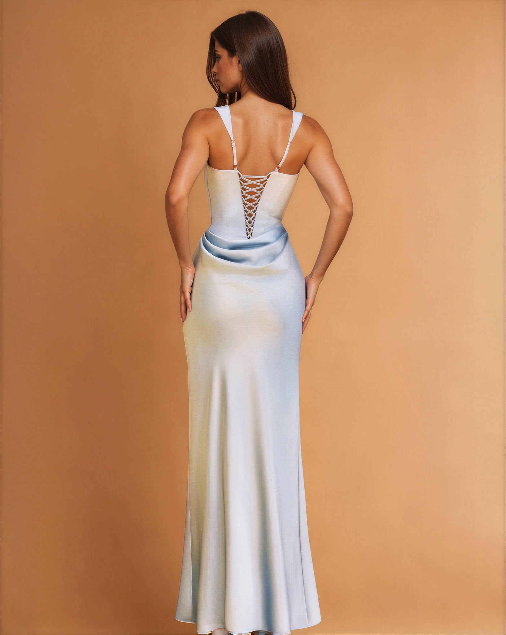 Charlie Corset Gown Dusty Blue BACK