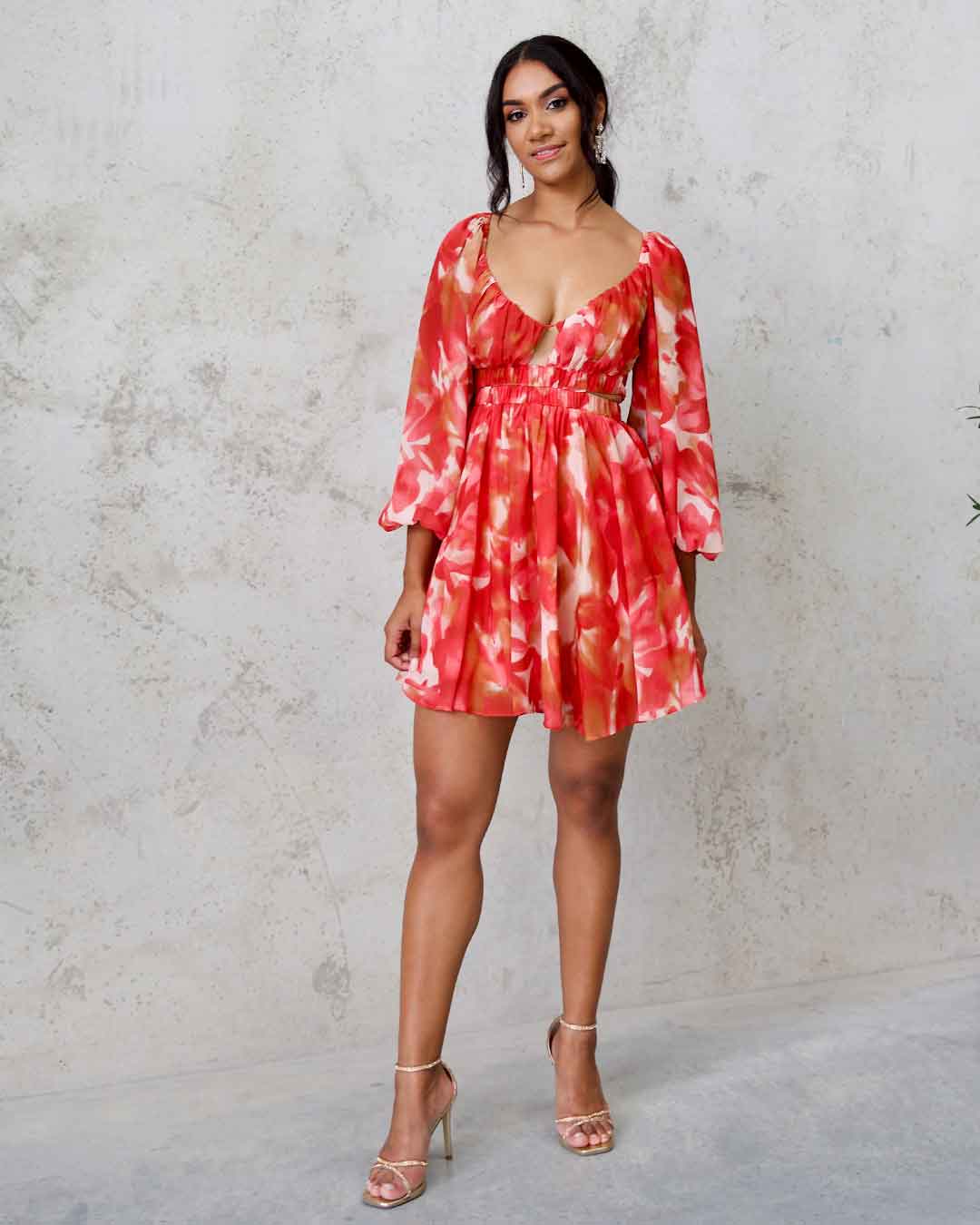 Chiara Chiffon Mini Dress - Orange Print