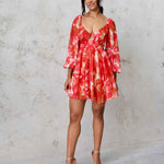 Chiara Chiffon Mini Dress - Orange Print