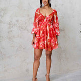 Chiara Chiffon Mini Dress - Orange Print