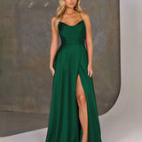 Cindy Satin A-line Gown - Emerald