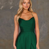 Cindy Satin A-line Gown - Emerald