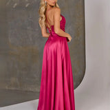 Cindy Satin A-line Gown - Hot Pink