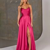 Cindy Satin A-line Gown - Hot Pink