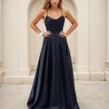 Cindy Satin A Line Formal Gown Black
