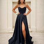 Cindy Satin A Line Formal Gown Black