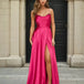 Cindy Satin A-line Gown Hot Pink Front
