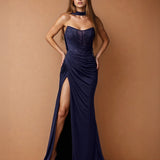 Clarissa Chiffon Corset Gown Navy Front