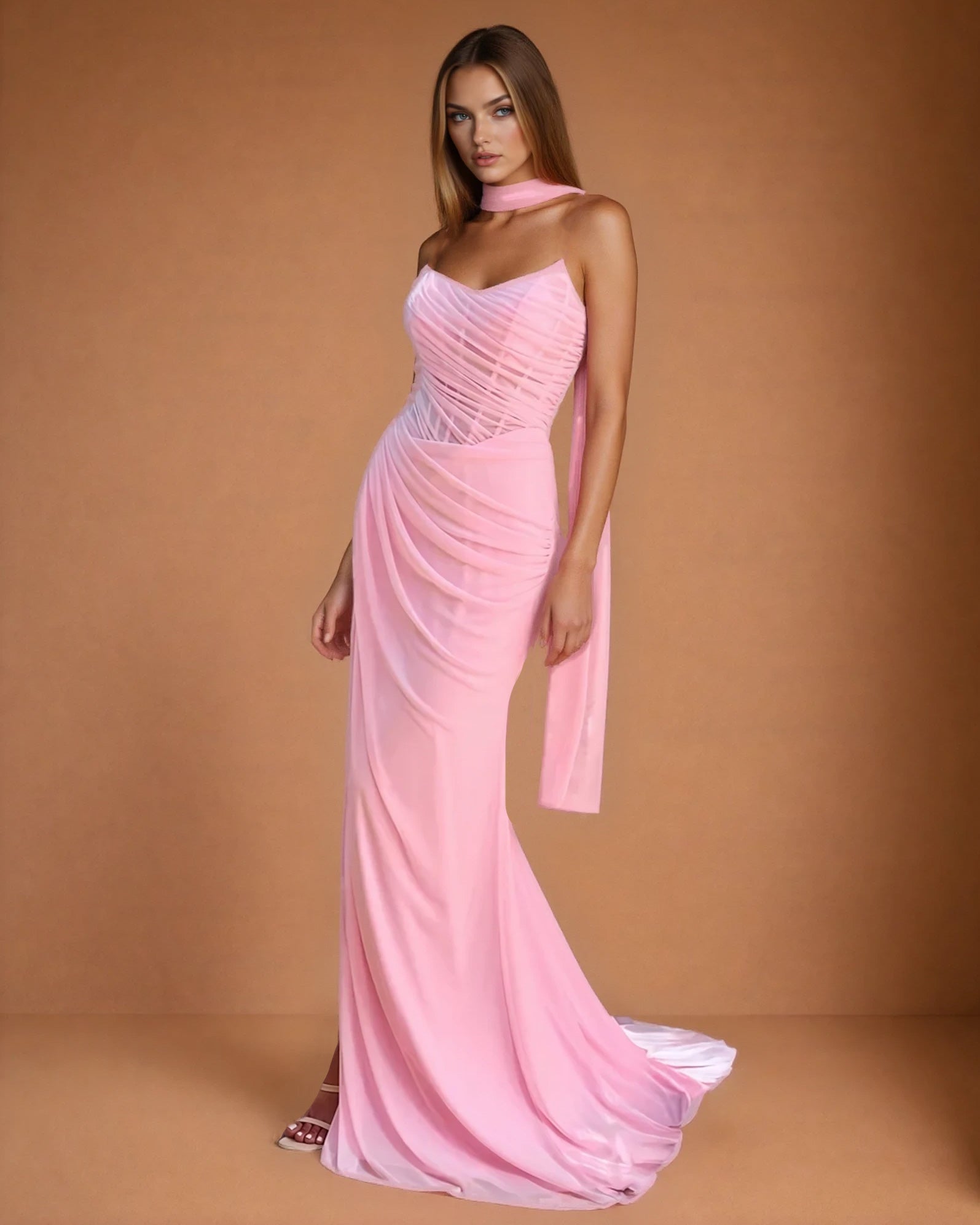 Clarissa Chiffon Corset Gown Pink Front