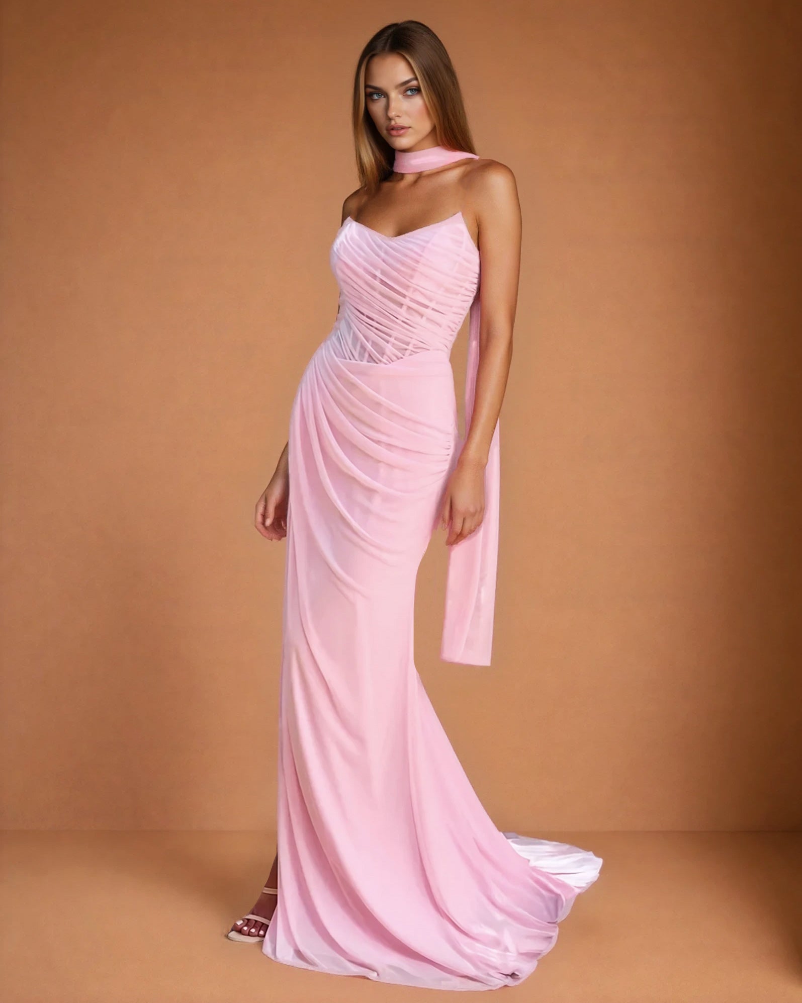 Clarissa Chiffon Corset Gown Pink Front