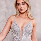 Clarissa Beaded Fringe Gown - Silver