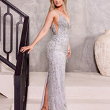 Clarissa Beaded Fringe Gown - Silver