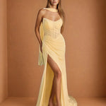 Clarissa Chiffon Corset Gown Light Yellow Front
