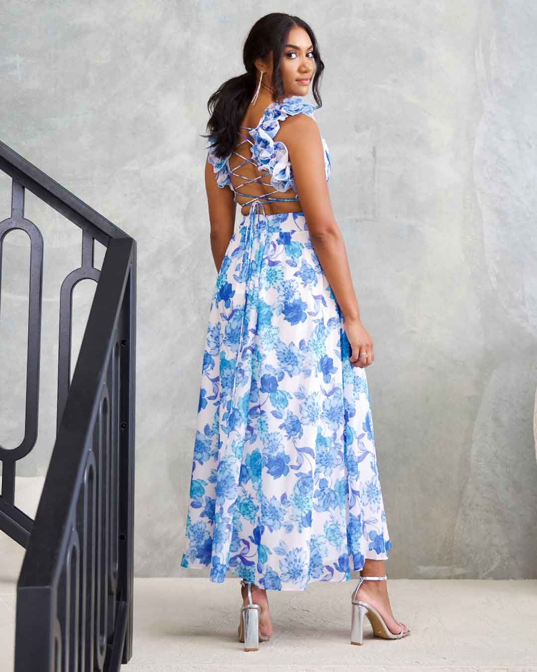 Cleo Chiffon Maxi Dress - Blue Floral