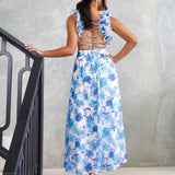 Cleo Chiffon Maxi Dress - Blue Floral