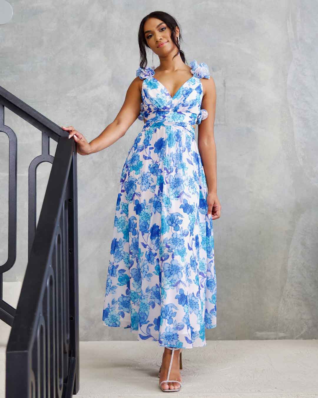 Cleo Chiffon Maxi Dress - Blue Floral