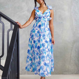 Cleo Chiffon Maxi Dress - Blue Floral