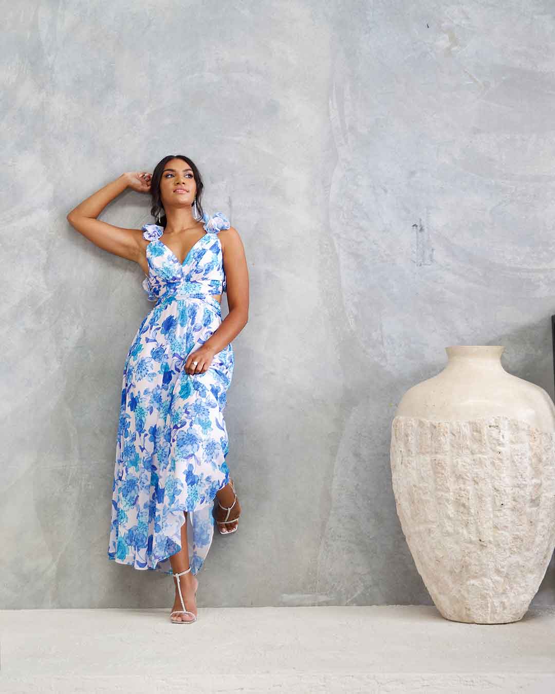 Cleo Chiffon Maxi Dress - Blue Floral