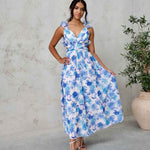 Cleo Chiffon Maxi Dress - Blue Floral