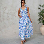 Cleo Chiffon Maxi Dress - Blue Floral