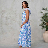 Cleo Chiffon Maxi Dress - Blue Floral