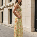 Cleo Chiffon Maxi Dress Yellow Print Front