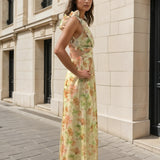 Cleo Chiffon Maxi Dress Yellow Print Front