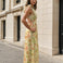 Cleo Chiffon Maxi Dress Yellow Print Front